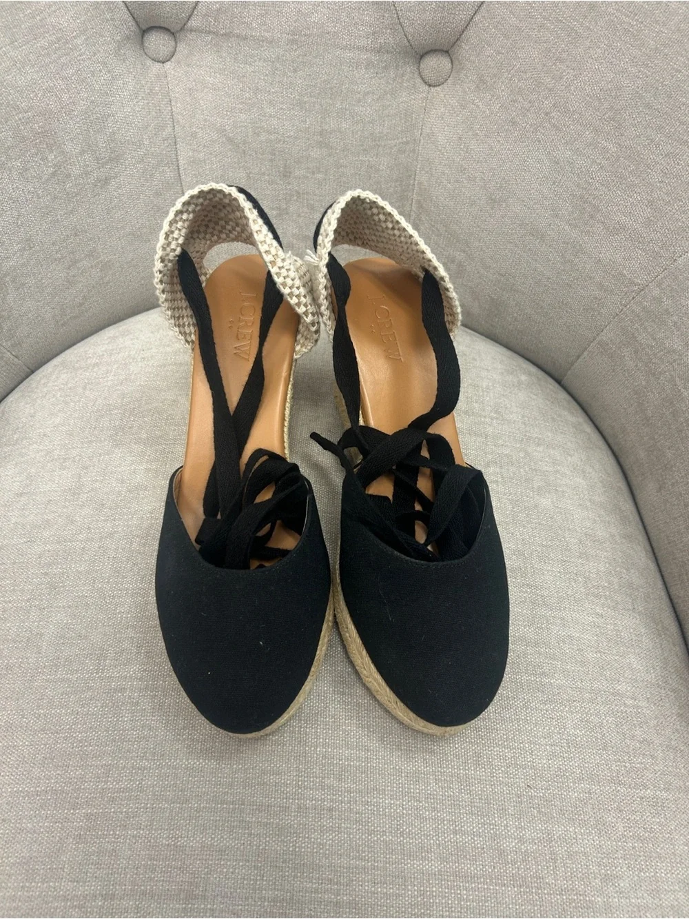 J. Crew Women’s Black Espadrille Wedge Ankle-Tie Sandals